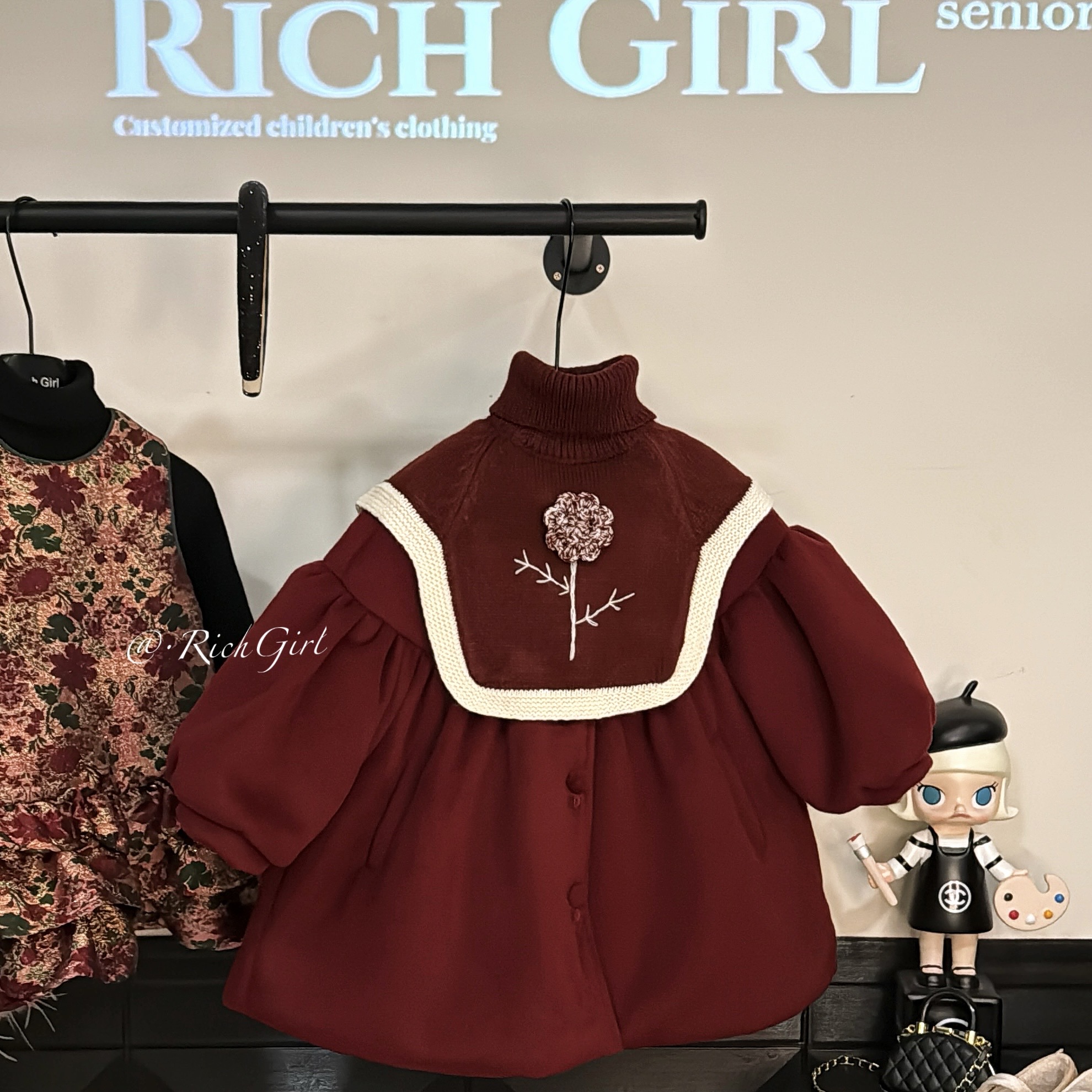 【Richgirl定制】新年款！女童超洋气中长款毛呢大衣夹棉外套