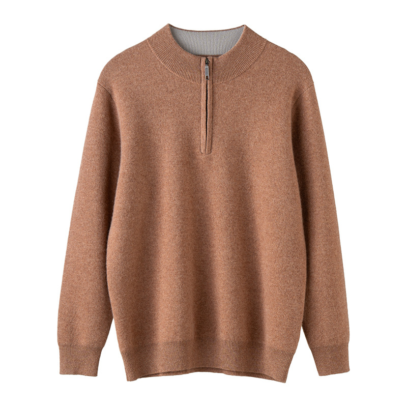 男士羊绒衫秋冬新品半高领拉链半开衫纯羊绒打底衫加厚空气层毛衣