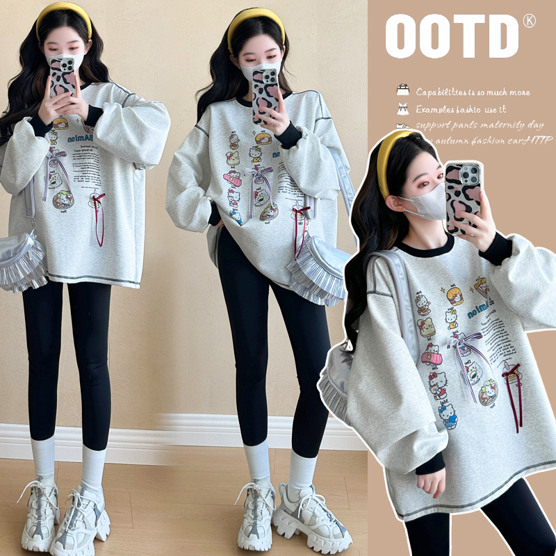 【梦梦妈】孕妇秋冬减龄宽松2025新款拼色圆领加绒卫衣时髦上衣女
