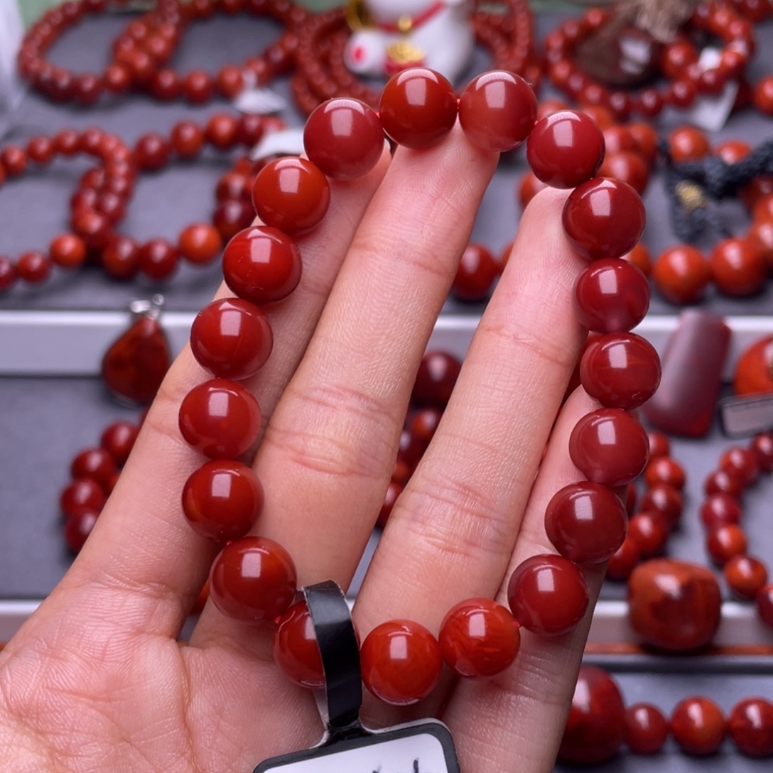 南红玛瑙未镶嵌其他天然原矿）10mm瓦西玫瑰红圆珠手串