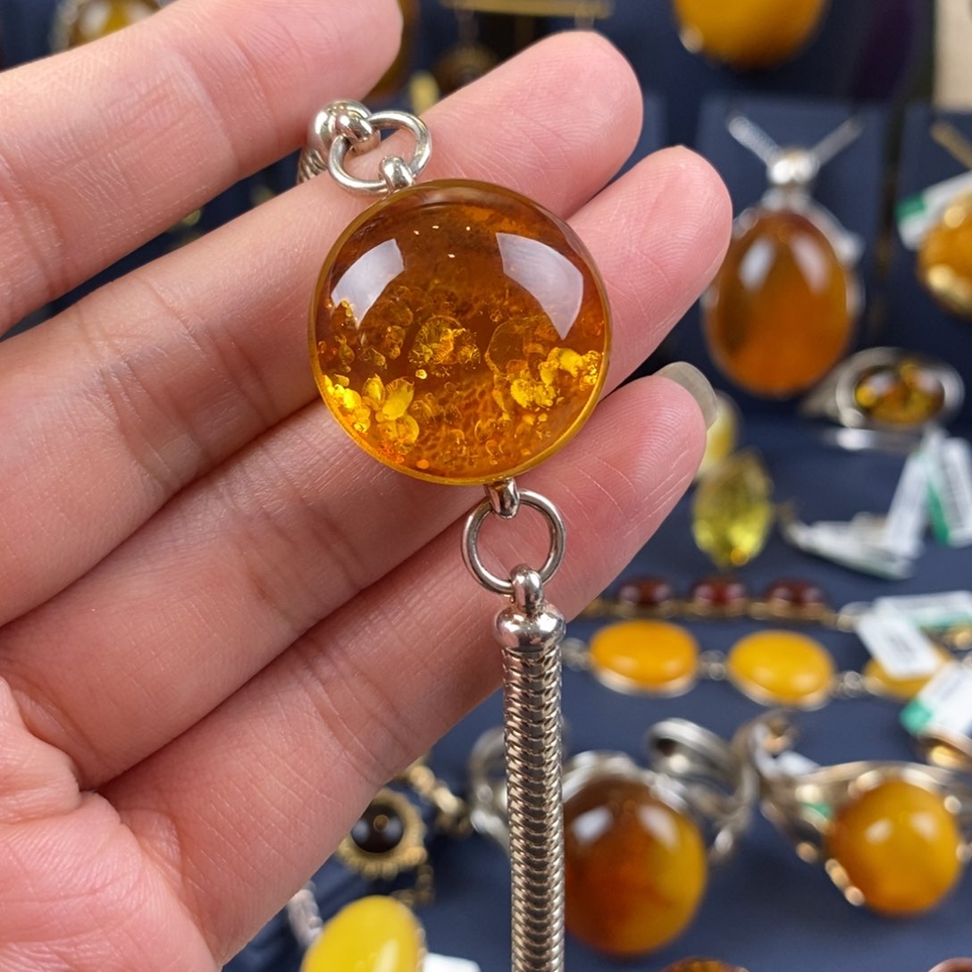 琥珀手链银S925镀金镶嵌