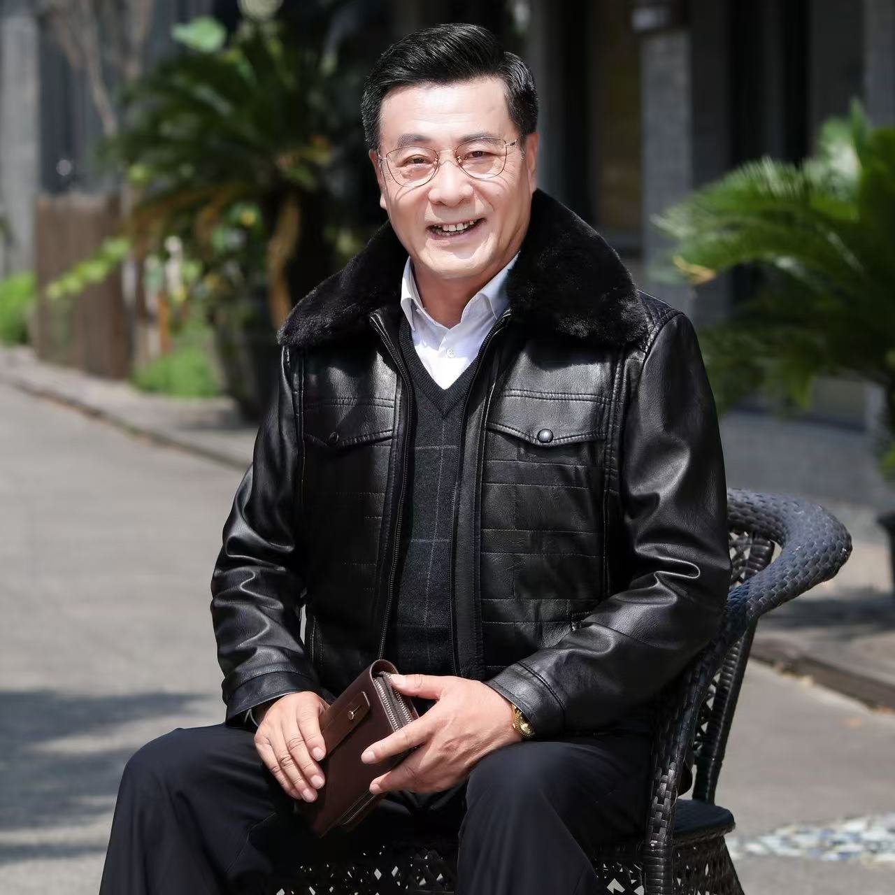 男士加绒加厚厚冬季皮衣中老年人皮衣