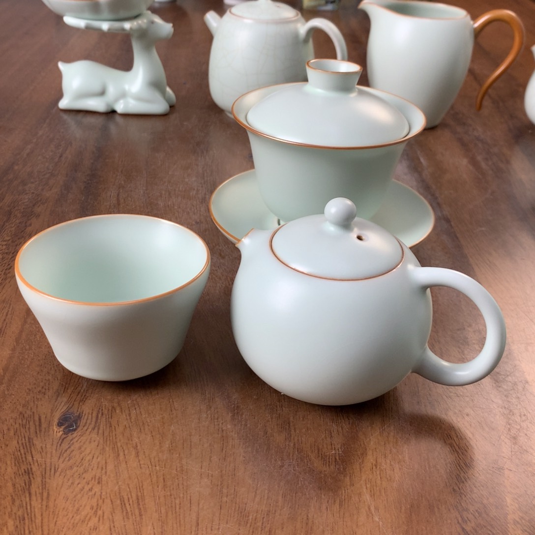 ?***起仙南汝窑清淡天青西施壶套组