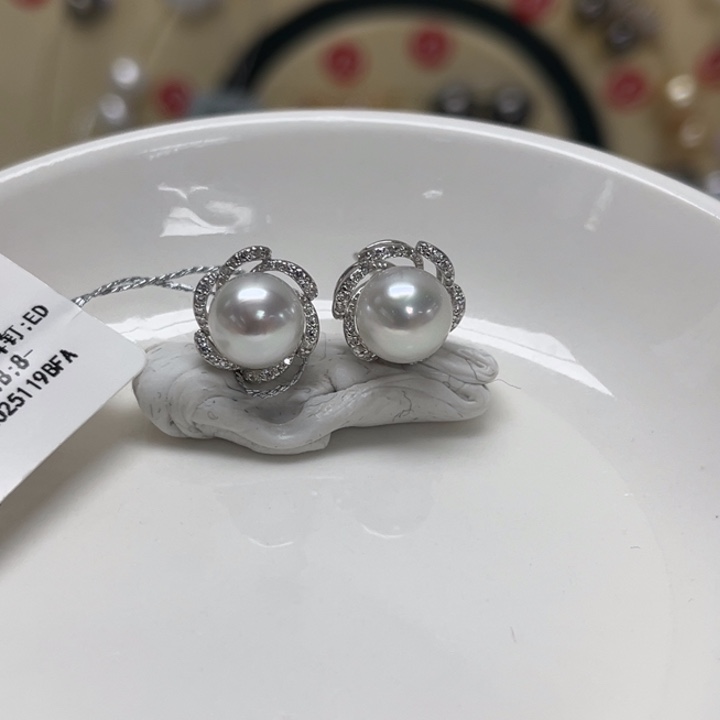 银S925镶嵌耳饰海水珍珠澳白 8-9mm 106号