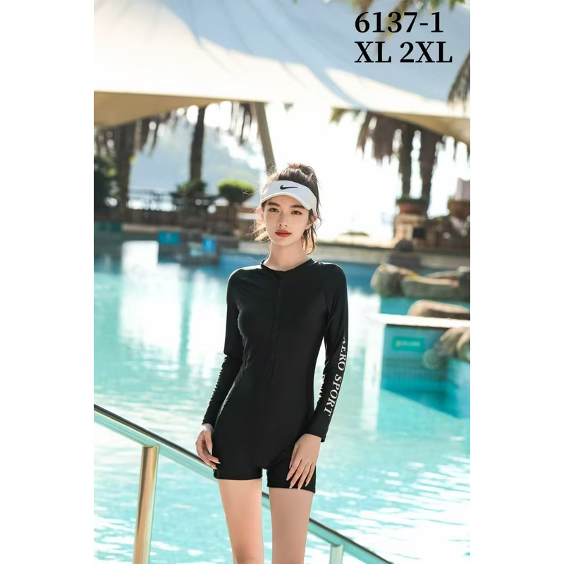 女连体保守运动修身平角新款显瘦微胖女生温泉泳衣网红时尚长袖