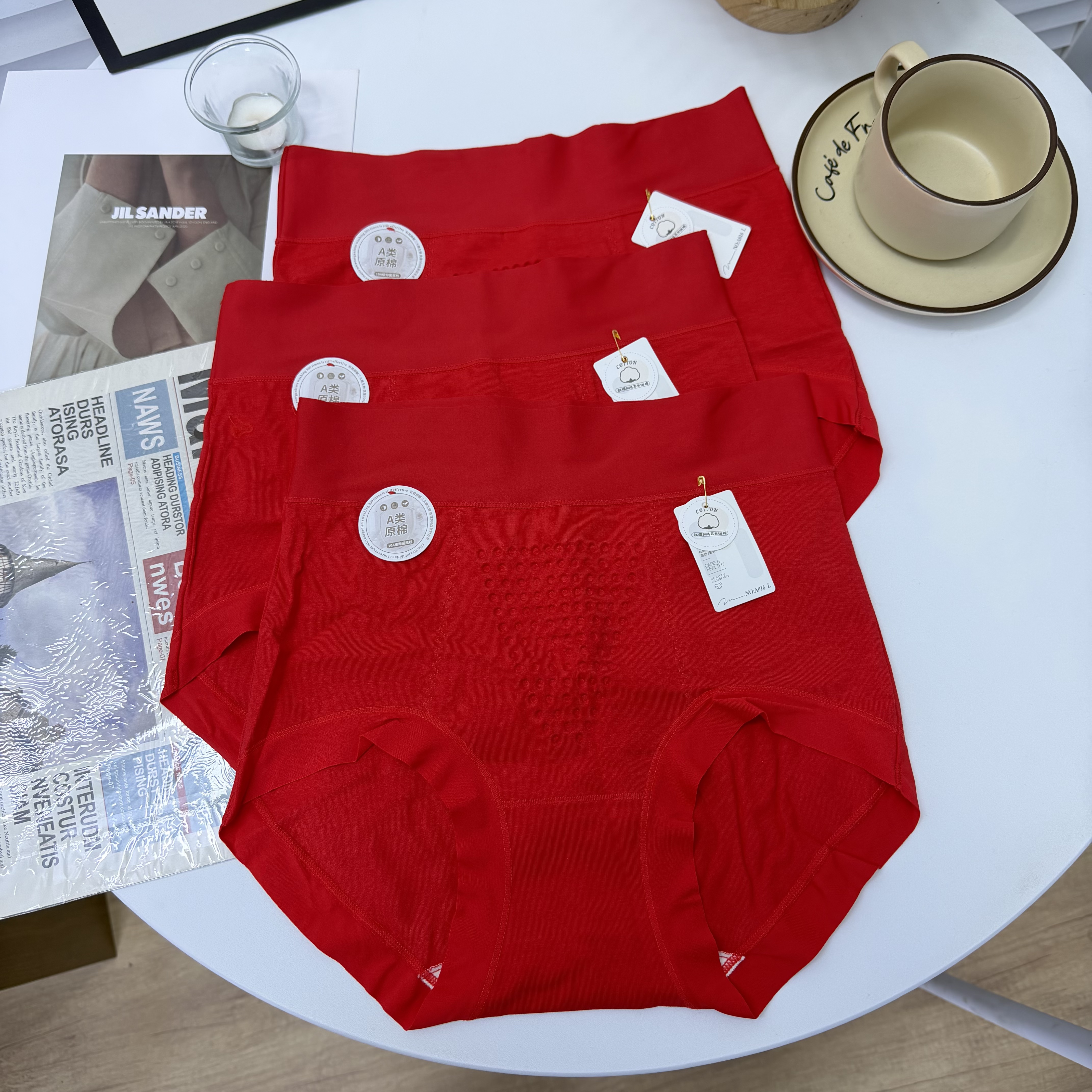 3条高腰喜庆过年红秋冬A类原棉内裤女