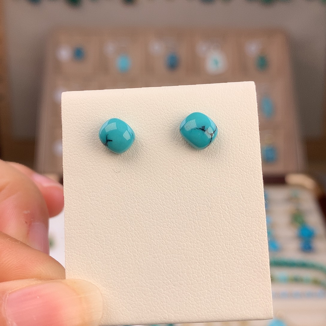 绿松石银S925镶嵌耳饰