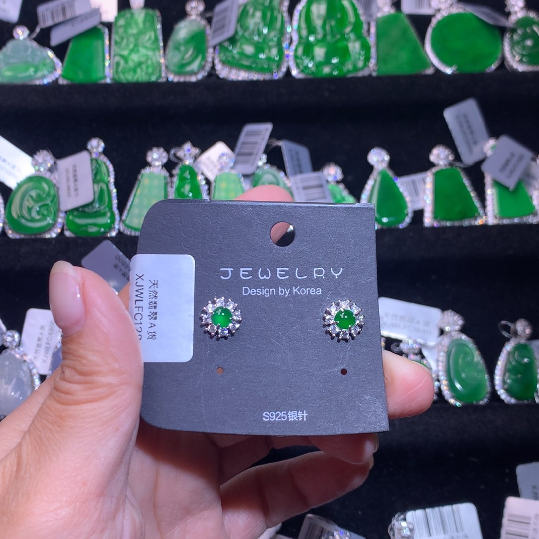 【闪购商品】银S925镶嵌翡翠耳饰
