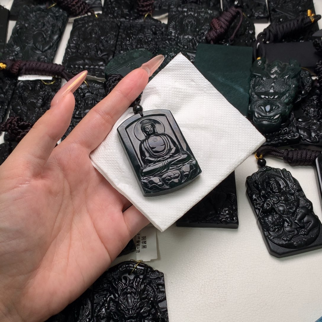 翡翠未镶嵌挂件天然缅甸a货钢琴黑挂件