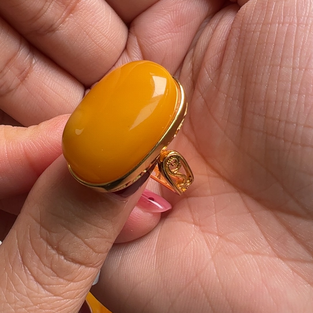 蜜蜡戒指银S925镀金镶嵌