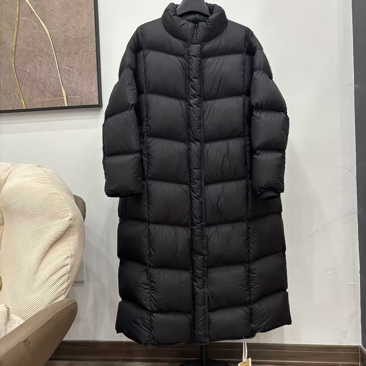 欧洲站冬鸭绒羽绒服极简经典实穿长款超轻柔软泡芙立领羽绒服