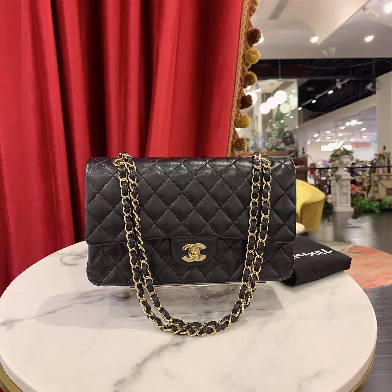 95新 Chanel/香奈儿 GGS香奈儿cf中号黑金羊皮/11284731
