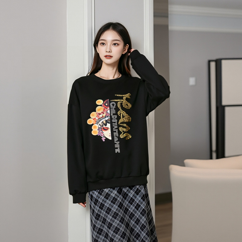 YH-62734大码女装2025春秋冬宽松胖妹妹百搭卫衣新款mm