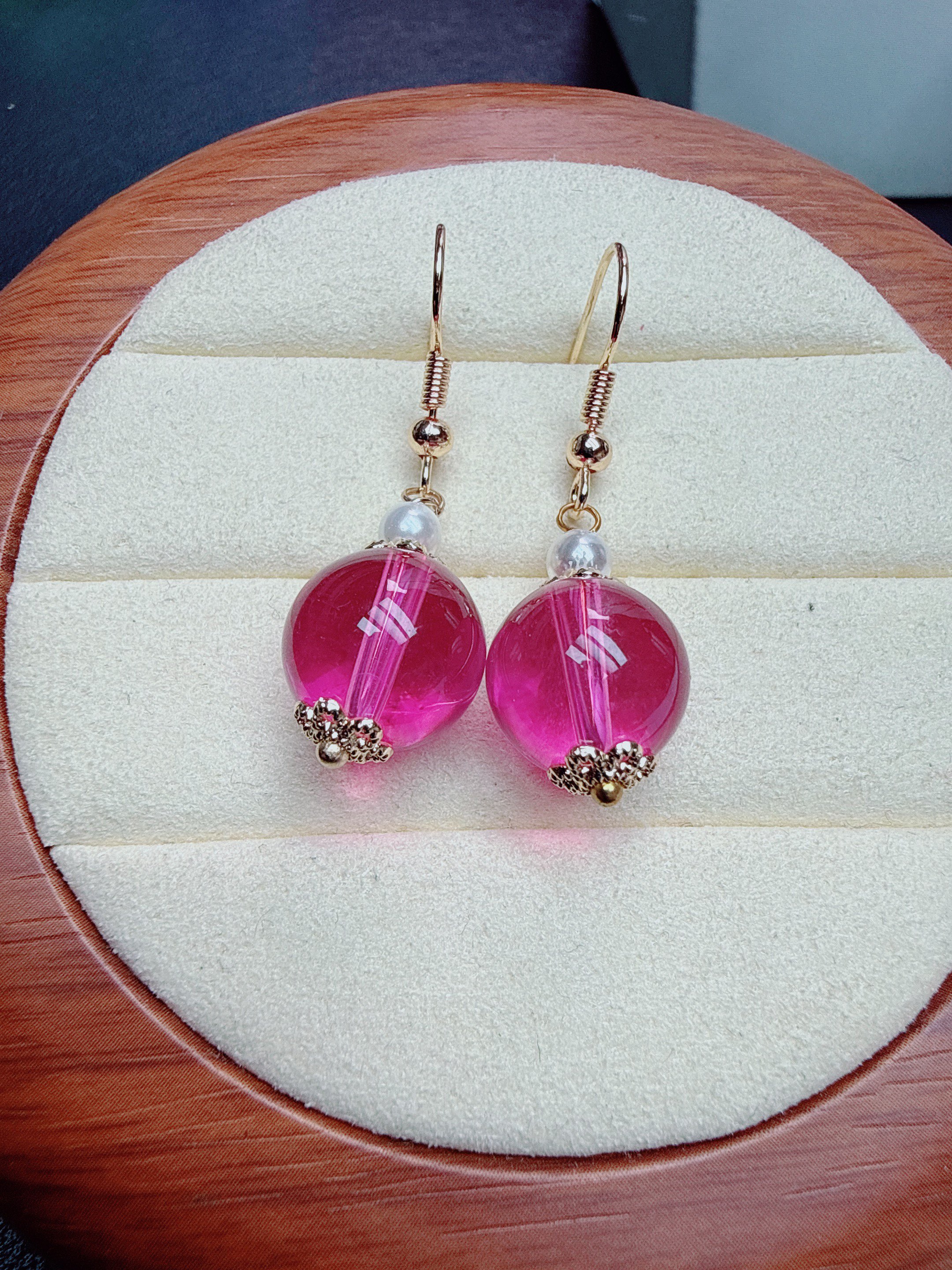 【原矿正品  清雅飘逸】纯色系 卢比来桃粉色12mm  耳饰 Q3031