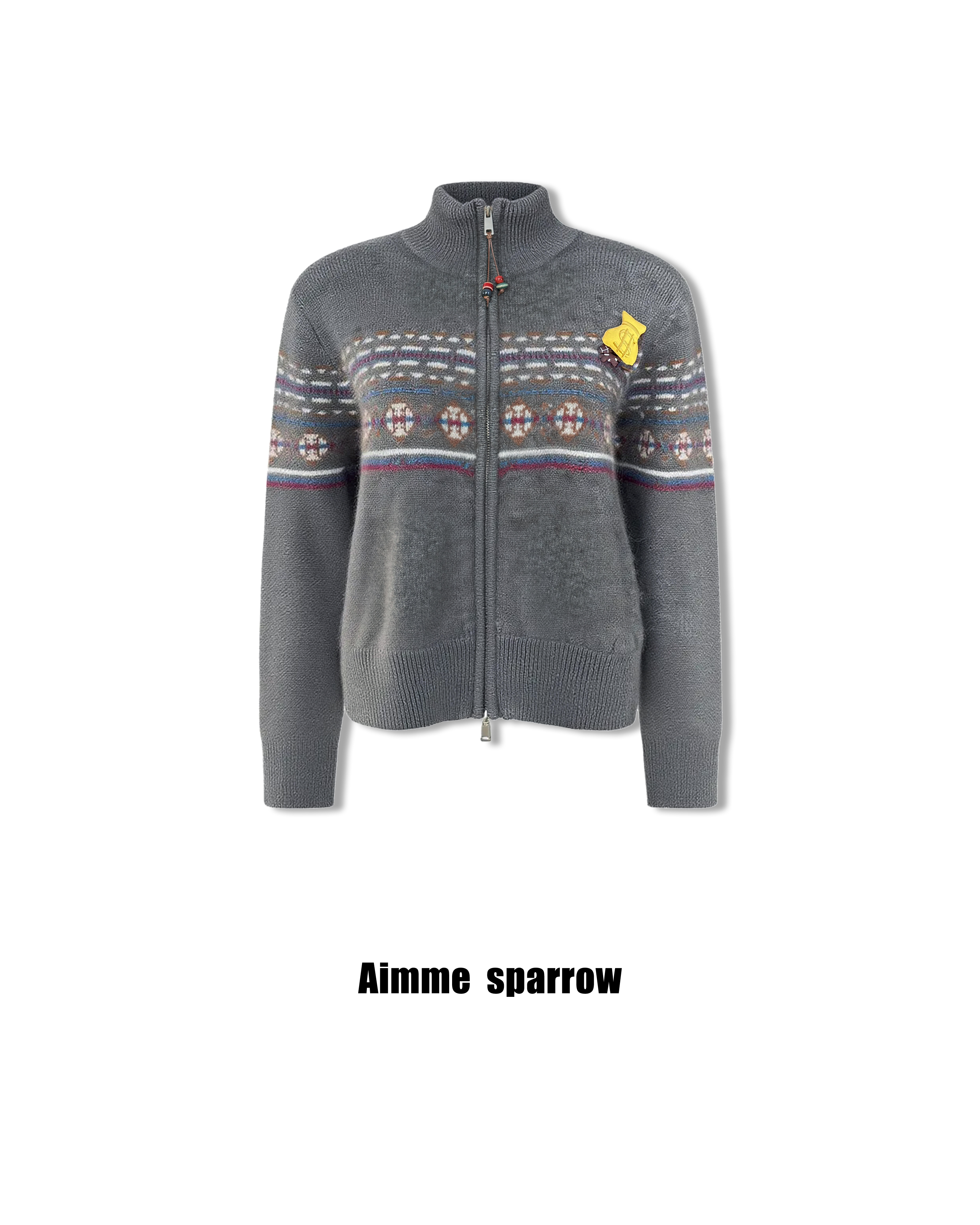 Aimme sparrow米色/灰色费尔岛“马上有钱”开衫