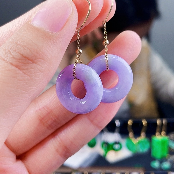 翡翠18K金镶嵌耳饰饰品