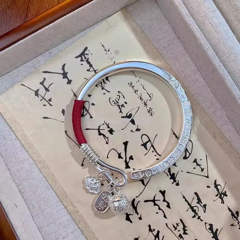 足银手镯 22号链接 【开口手镯】足银999.9 清库存带证书礼盒包装