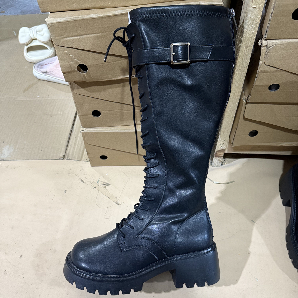 骑士靴女1137冬季新款时尚休闲中跟粗跟圆头舒适加绒中筒长靴24D