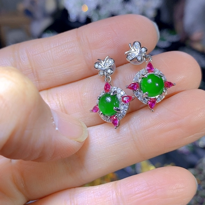 翡翠戒指银S925镶嵌天然翡翠