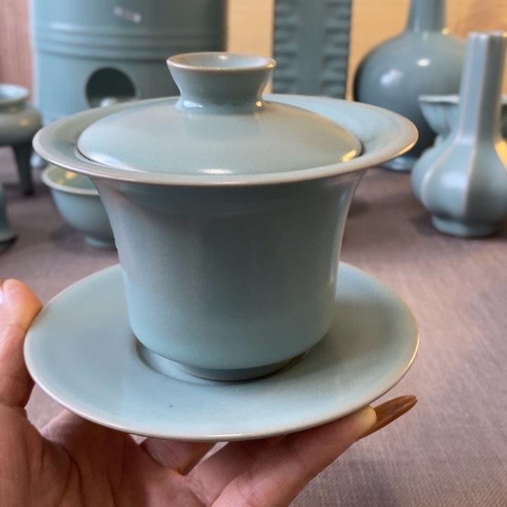 瓷片三才盖碗不开片暇