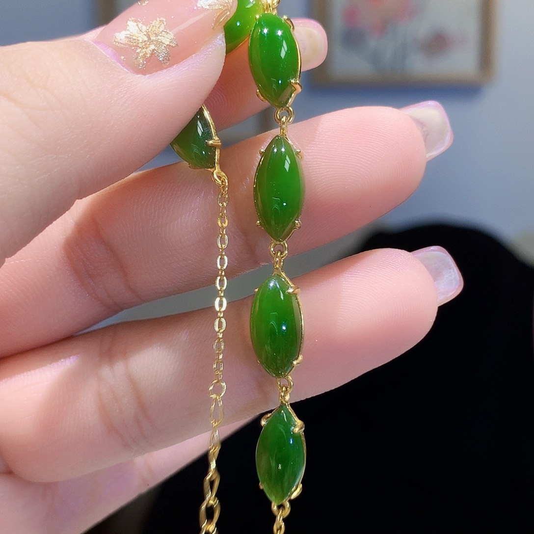 和田玉（碧玉）手链银S925镀金镶嵌