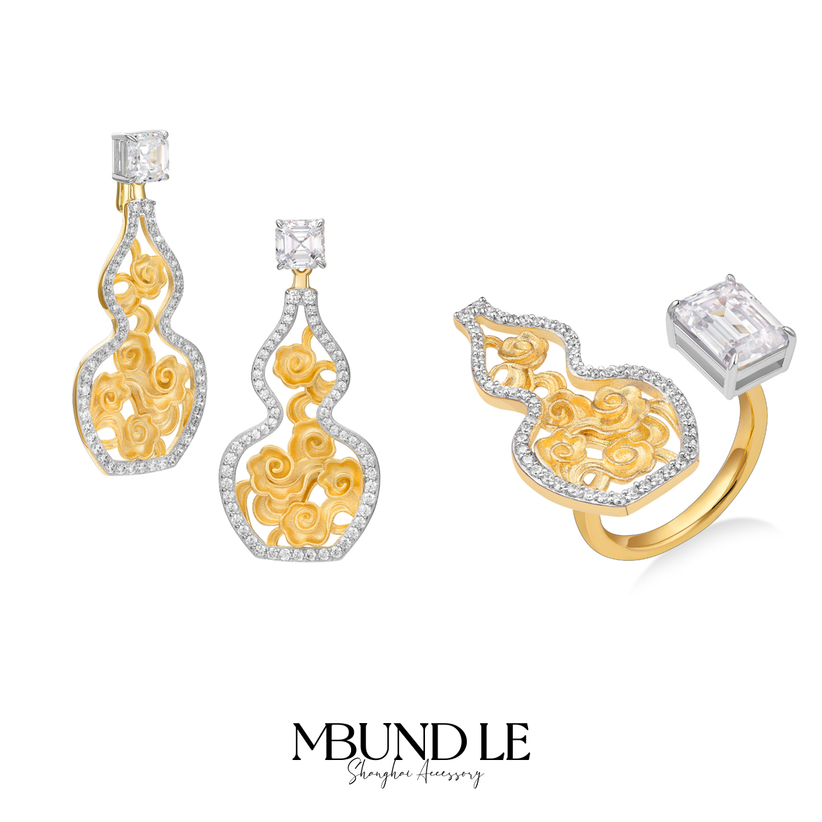 铜合金合成锆石戒指 山海云云-祥云葫芦耳环和戒指组合