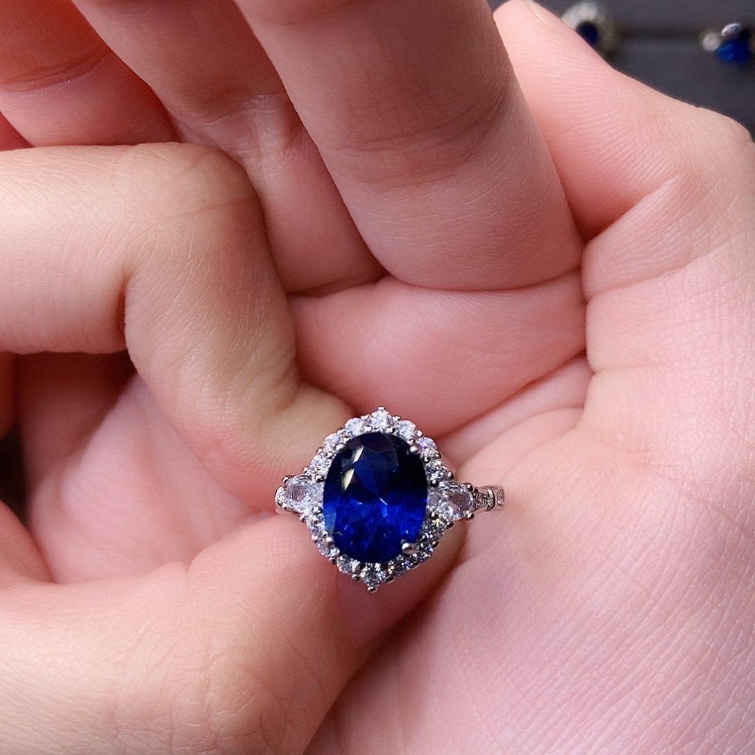 蓝宝石银S925镶嵌戒指