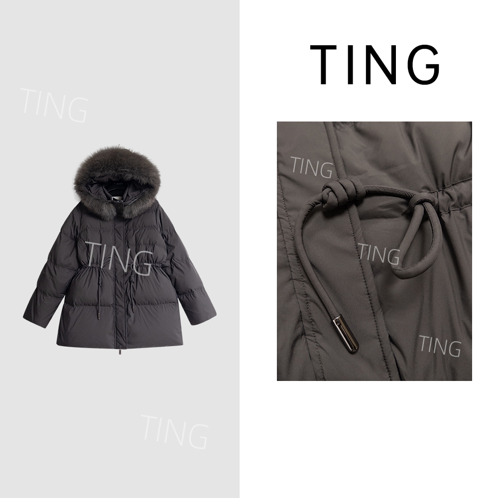 冬季百搭连帽狐狸毛羽绒服外套69073（衣长71）