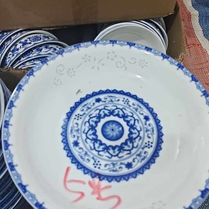 瓷玲珑青色8寸盘10个微瑕疵