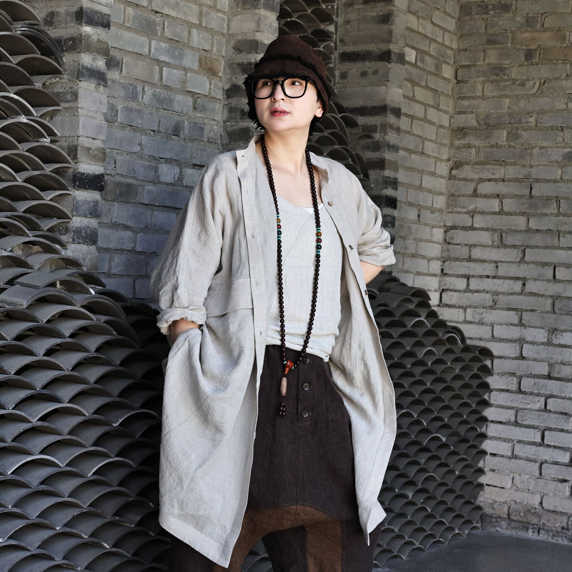 禾记年/原创【悠娴】雨露麻夏季女款长款复古宽松开衫中式衬衣