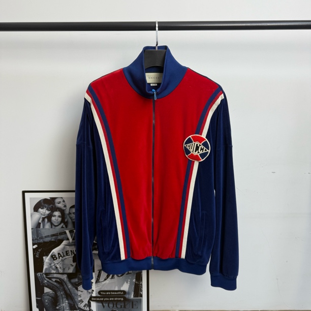 99新 GUCCI/古驰 红蓝丝绒拼接外套/XL码