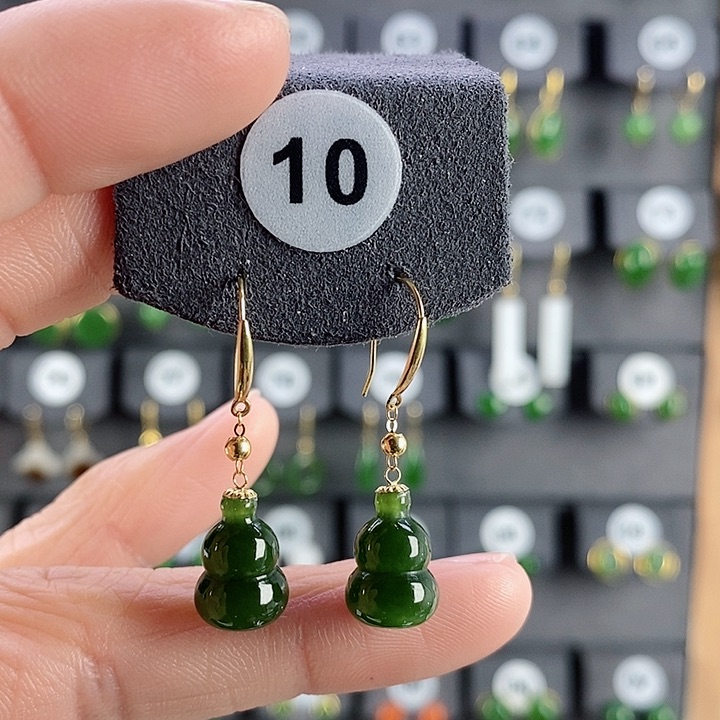 和田玉耳饰18K金镶嵌