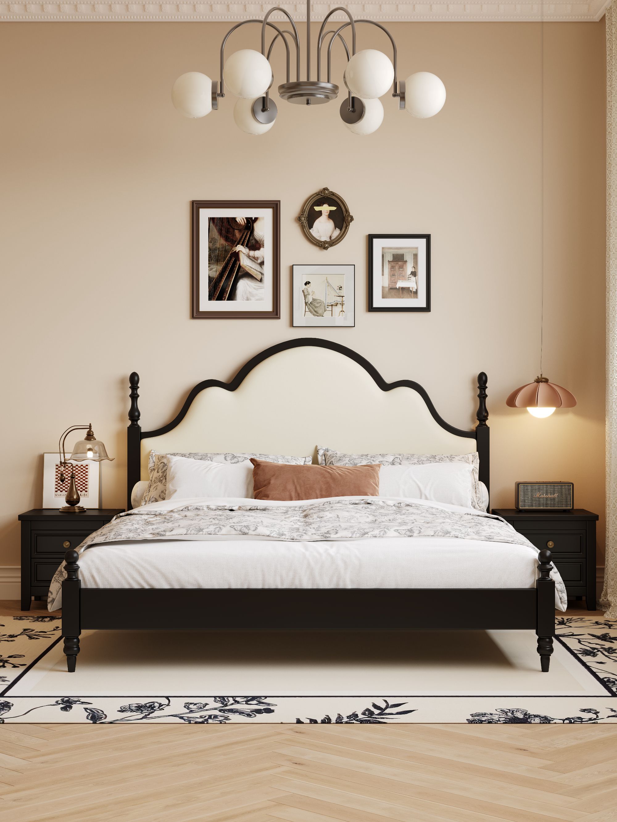 法式风实木真皮简约主卧大床1.8米双人软靠1.5米