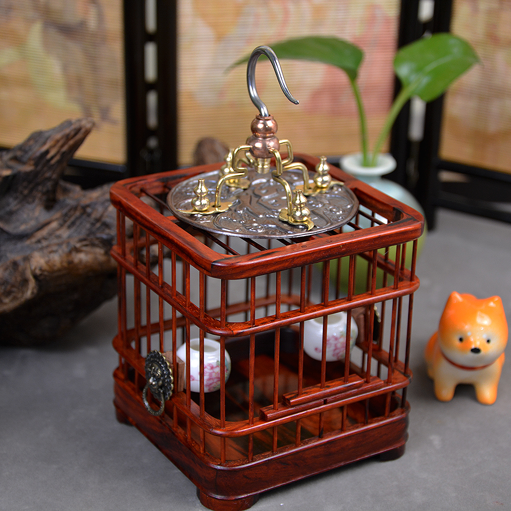 印度小叶紫檀实木太保钩方形蝈蝈笼