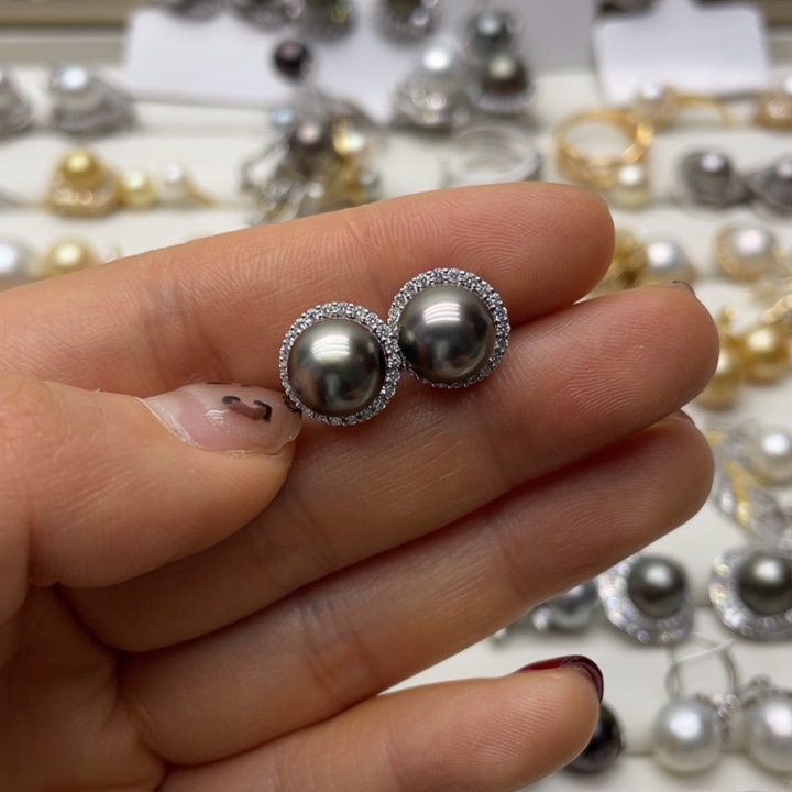 海水珍珠耳饰银S925镶嵌