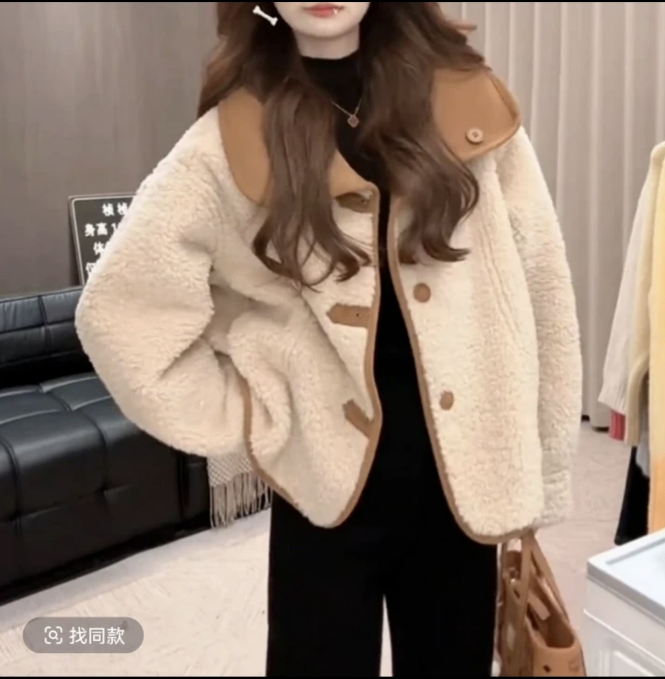 【外穿羊羔毛】秋冬新款翻领冬季女保暖包袖纯色短外套毛领T