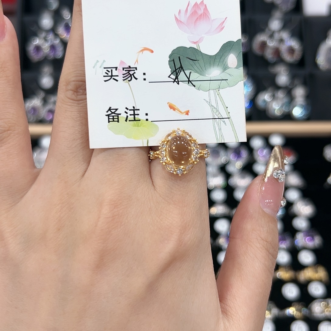 黄晶戒指银S925镶嵌戒指