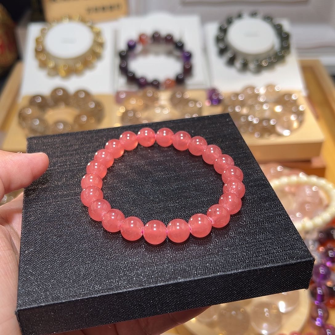 甜***。菱锰矿（红纹石）未镶嵌手绳手串