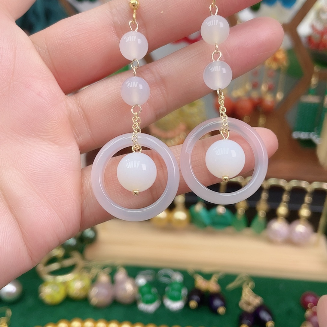 玛瑙/玉髓合金耳饰