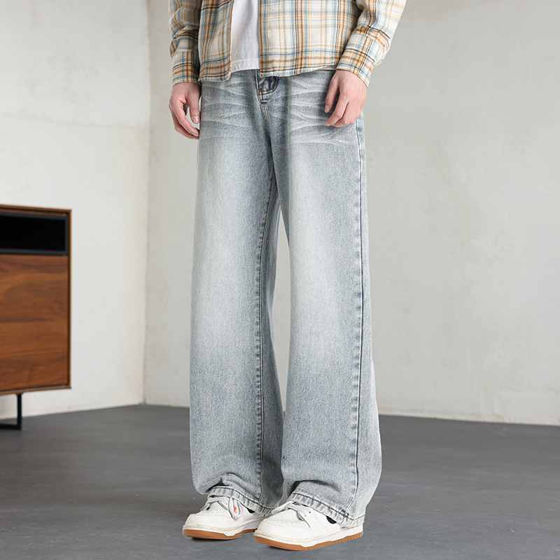美式高街水洗宽松微喇小众复古百搭显瘦潮流男牛仔裤