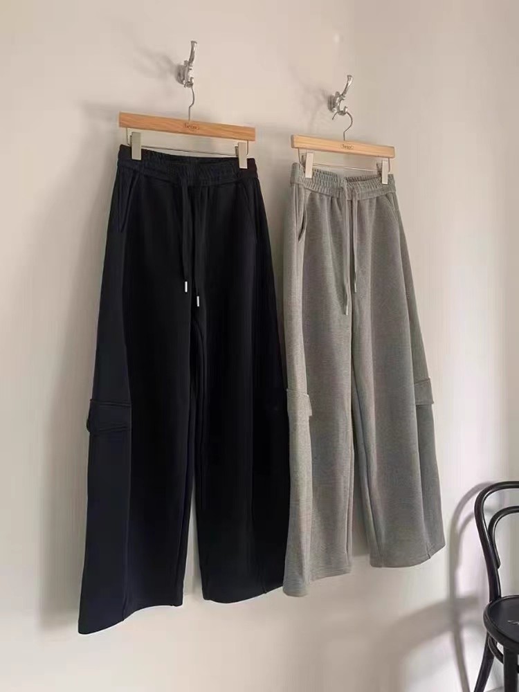 少量现！泡菜正品 beige 冬季新款时尚纯色松紧腰加绒休闲裤