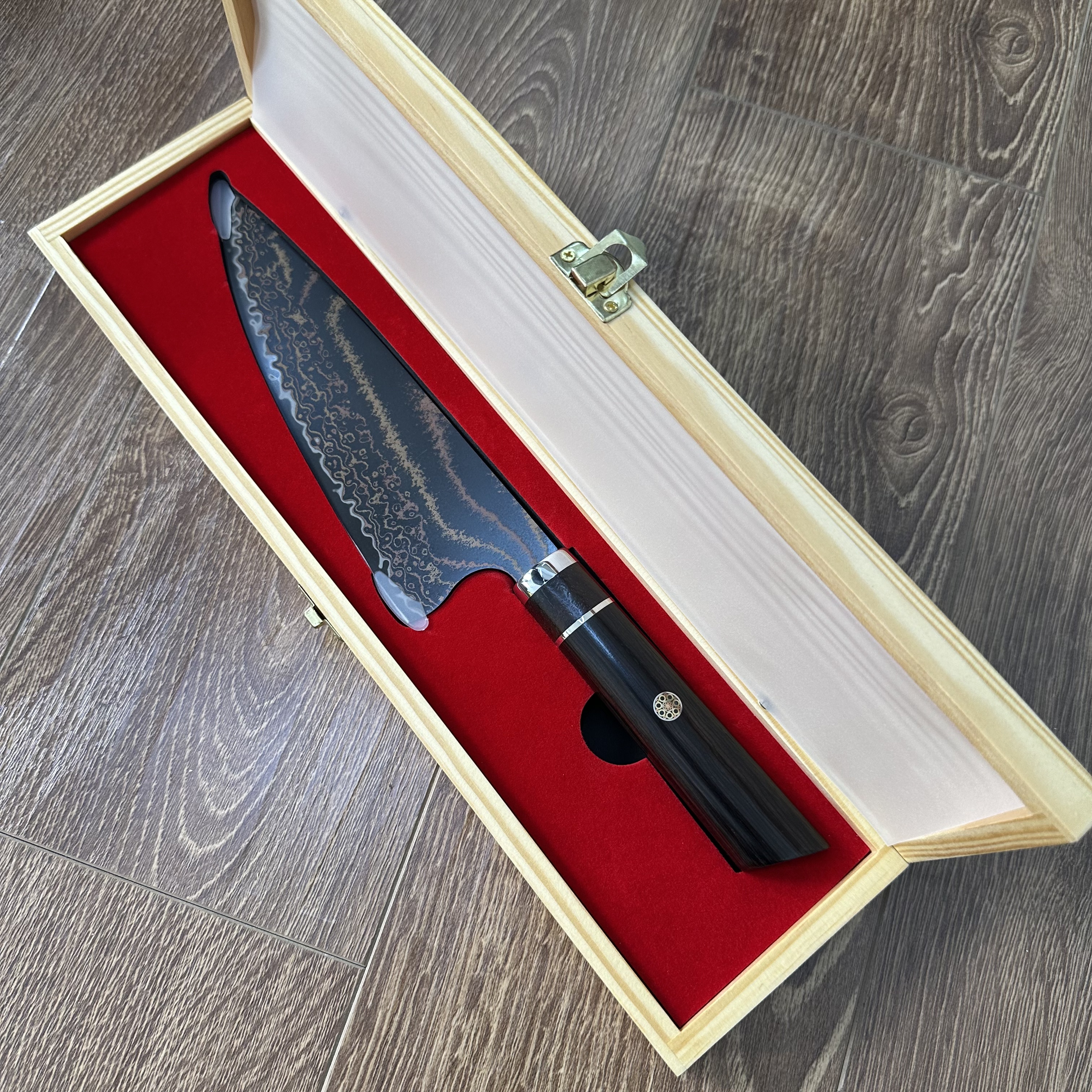 石洗铜大马3v粉末钢黑檀木不能砍锋利家用收藏带木盒子