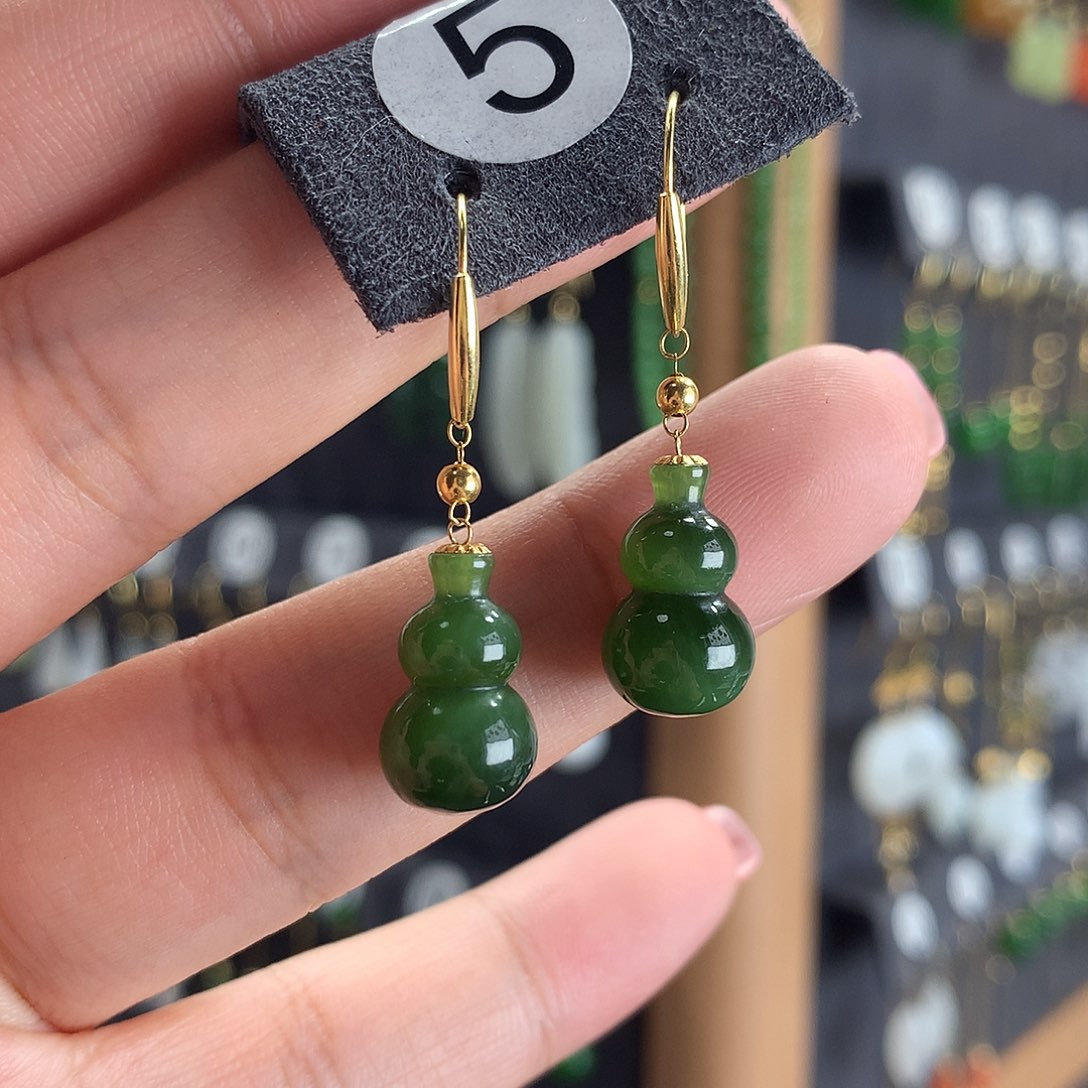 和田玉耳饰18K金镶嵌5