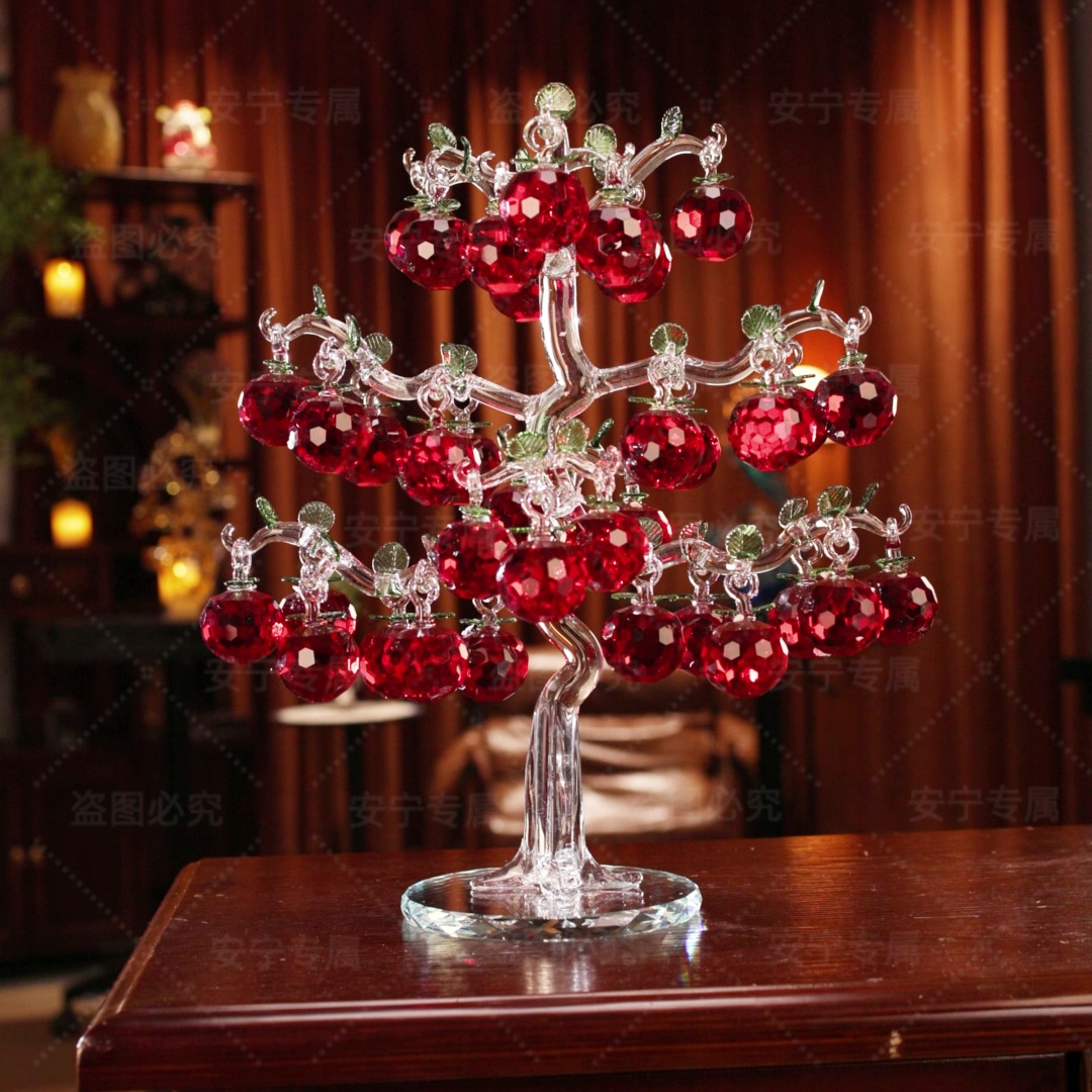 36挂水晶苹果树家居饰品摆件酒柜茶几办公桌影视柜装饰品