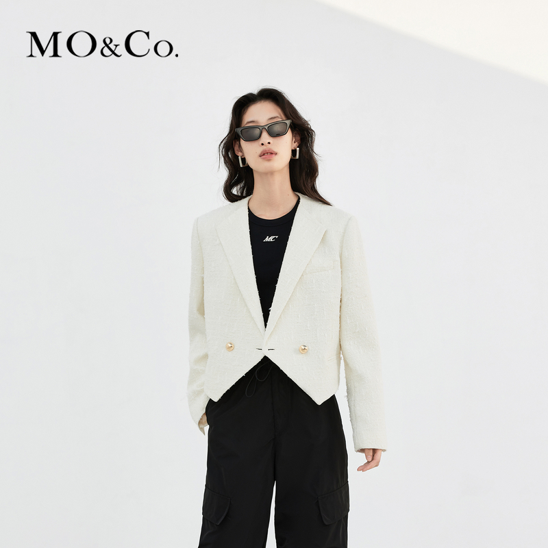 【陈大可专属】MOCO春季粗花呢西装翻领短款夹克外套MBC1JKTT13