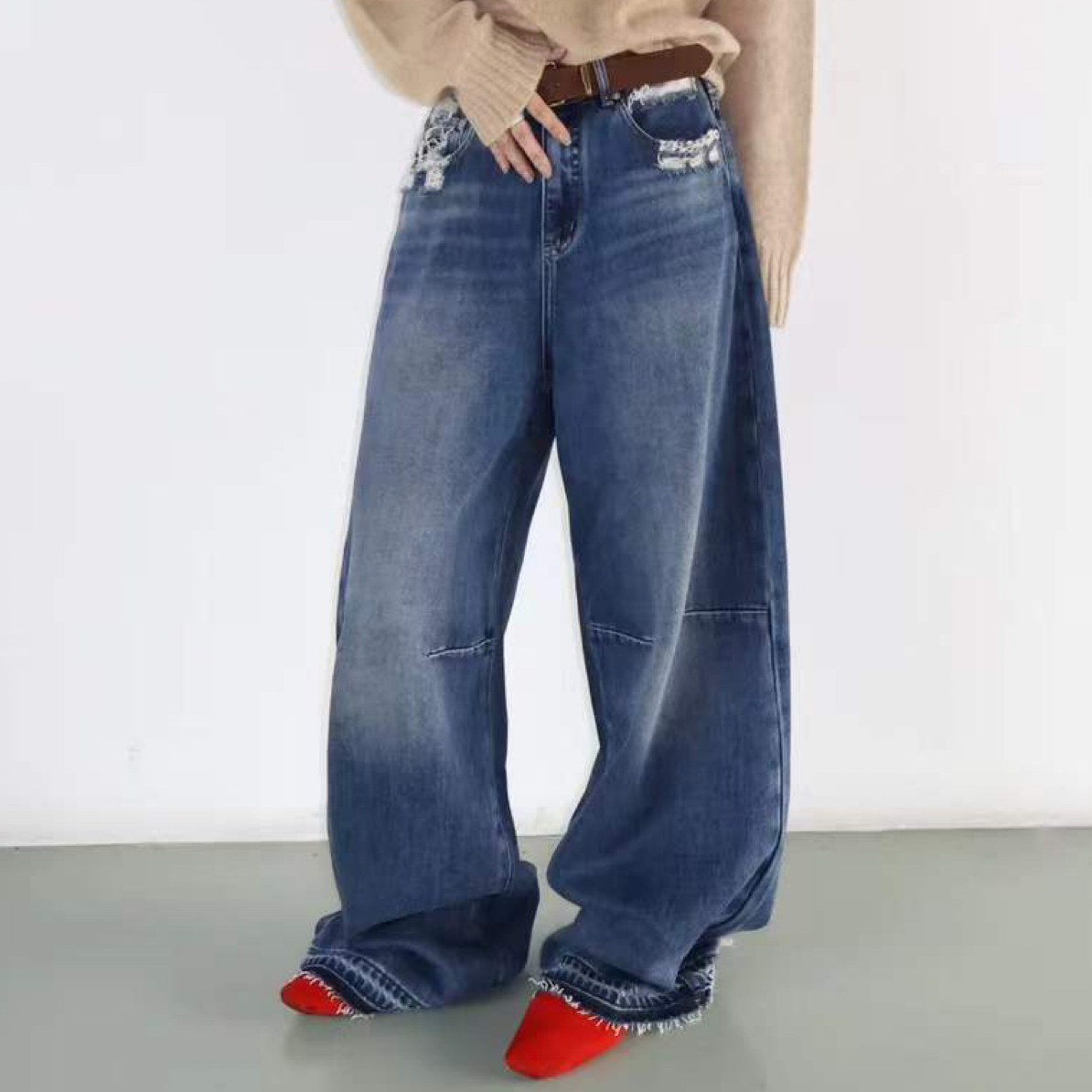 LIS&AZ-磨毛蝴蝶牛仔裤NKPL2506916