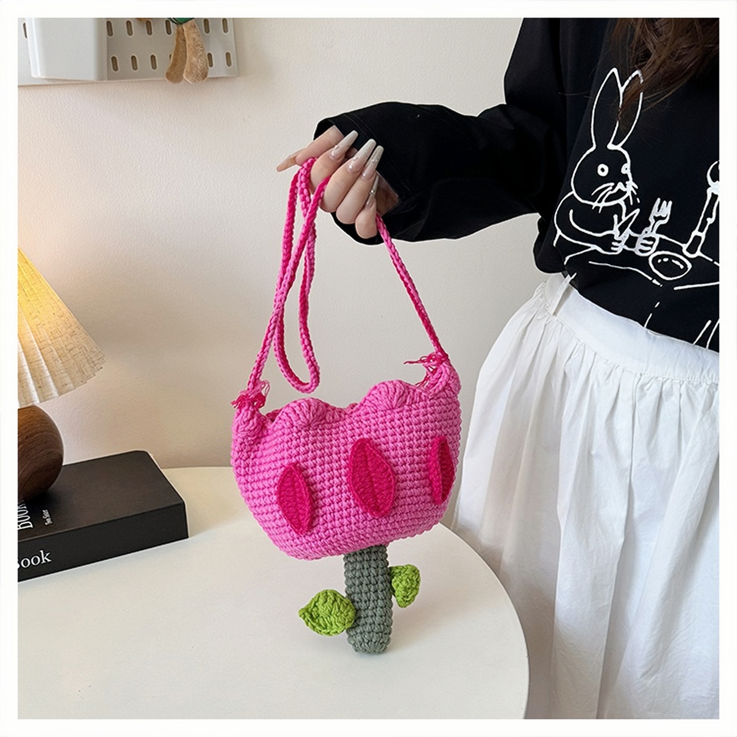 DIY郁金香斜挎包手机包容量大毛线编织礼物可爱包包