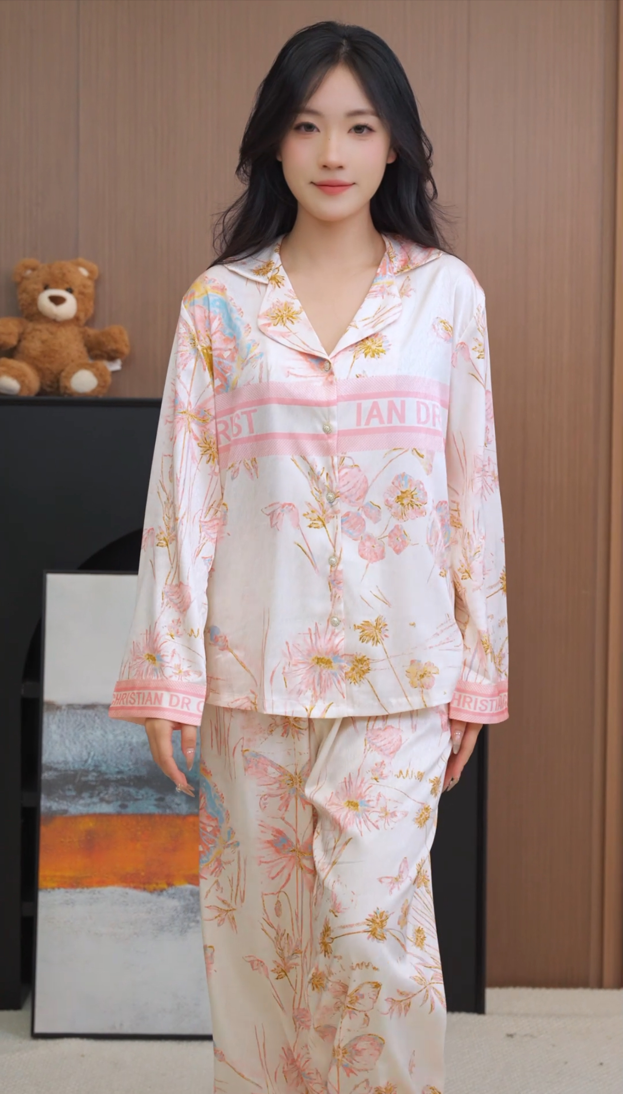 提花睡衣女春秋夏季长袖冰丝家居服套装高级感丝绸两件套高级