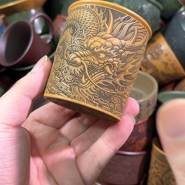 茶杯绿泥全手工紫砂主人杯