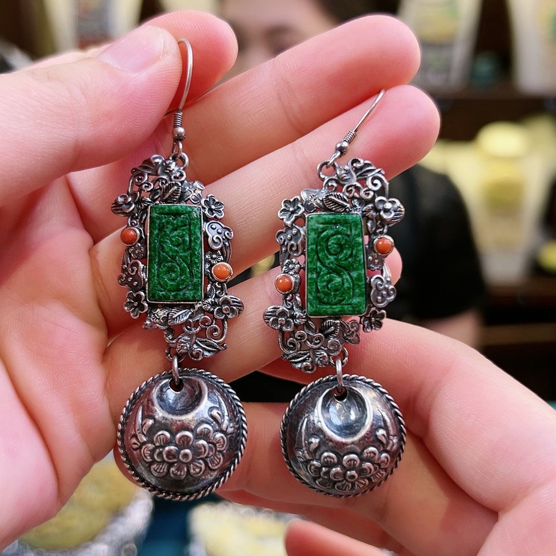 翡翠银S925镶嵌耳饰耳环